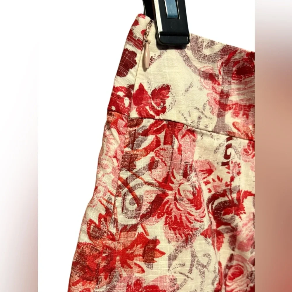 GAP Red White Floral Midi Skirt Size 1 Cottagecore Summer Vacation